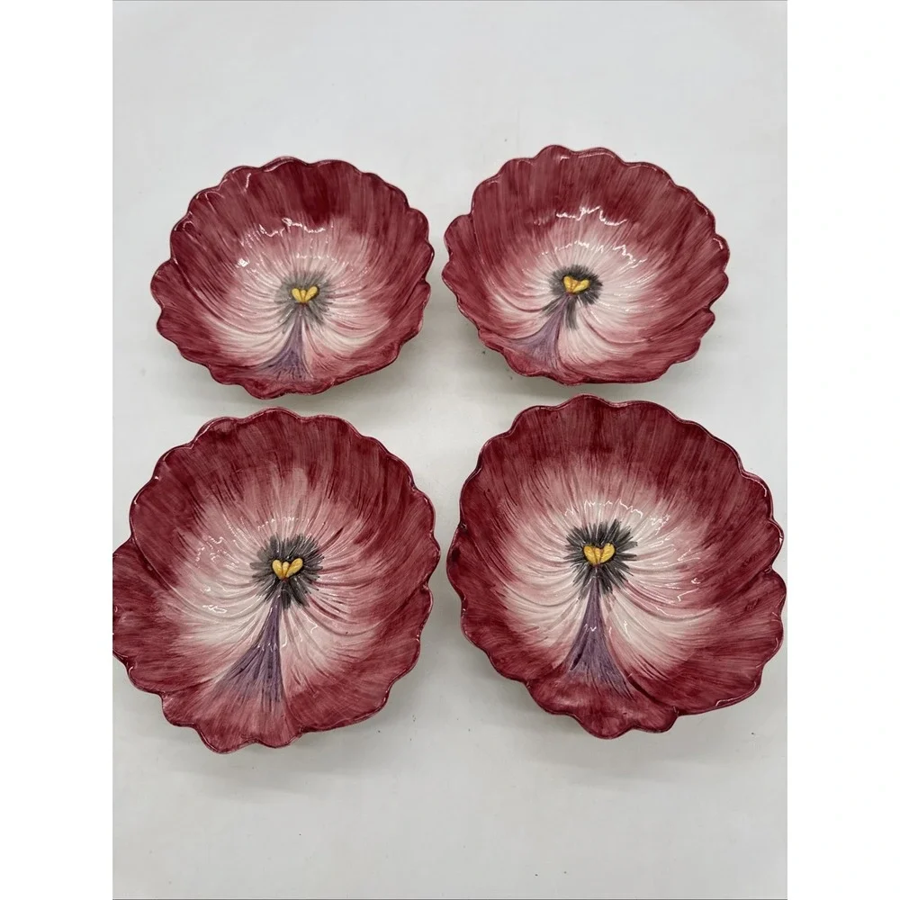 Vintage 4 Fitz & Floyd April Flowers Pansy Hand Painted Bowls 6